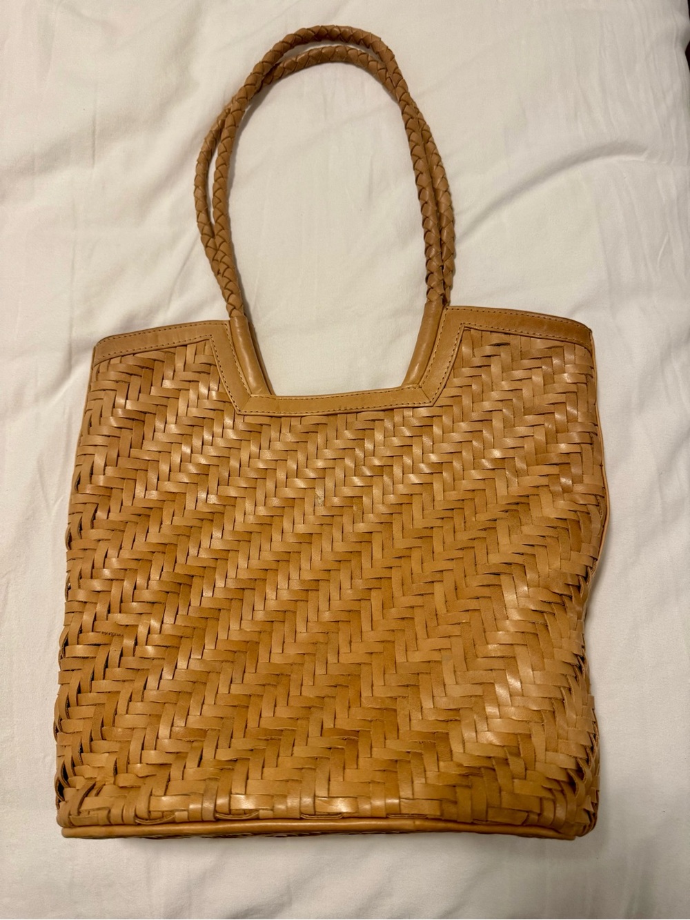 Woven Shoulder Tote in Natural Tan - Picture 8 of 9